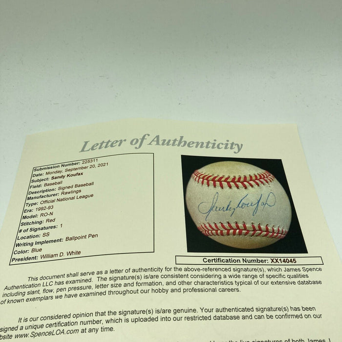 Sandy Koufax Signed Autographed Official National League Baseball With JSA COA