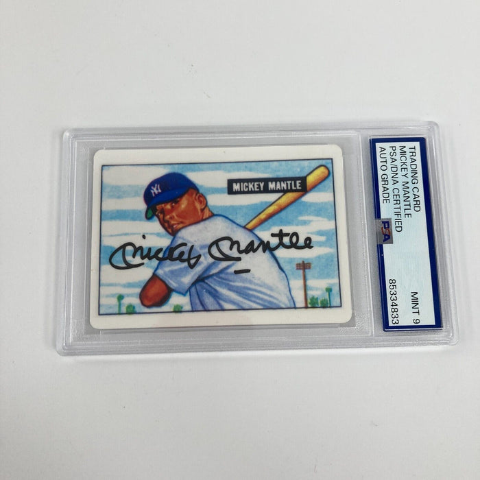 1951 Bowman Mickey Mantle Signed Porcelain Baseball Card RC PSA DNA 9 — Showpieces Sports