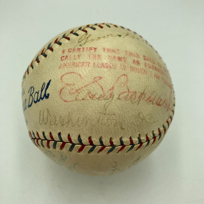 Goose Goslin, Sam Rice, Bucky Harris 1928 Senators & Indians Signed Baseball JSA