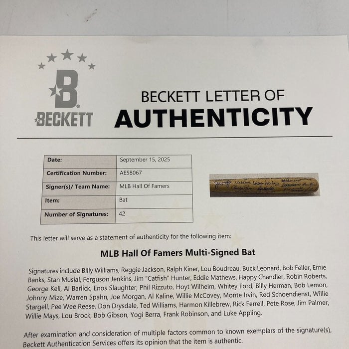 Ted Williams Willie Mays Hall Of Fame Multi Signed Baseball Bat 42 Sigs Beckett