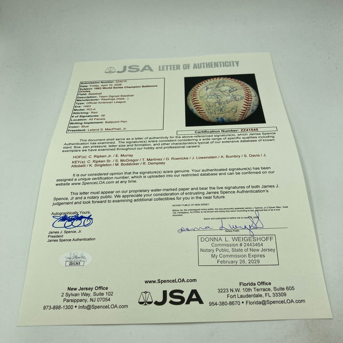 1983 Baltimore Orioles World Series Champs Team Signed Baseball 36 Sigs! JSA COA