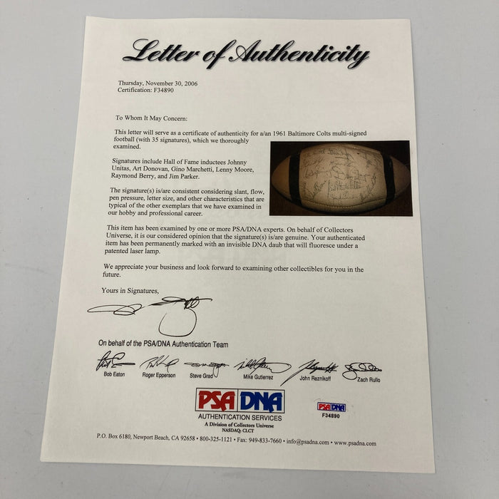 Johnny Unitas 1961 Baltimore Colts Team Signed Spalding Football PSA DNA COA
