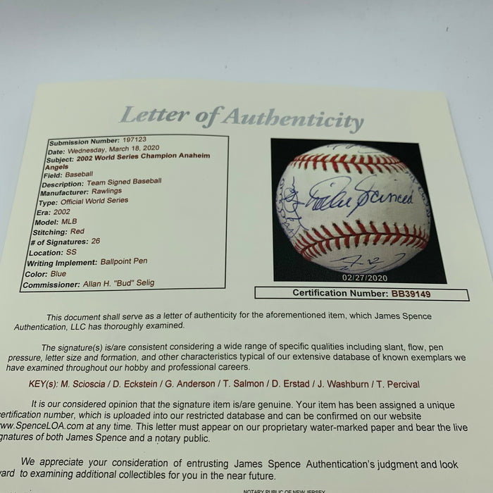 2002 Anaheim Angels World Series Champs Team Signed W.S. Baseball With JSA COA