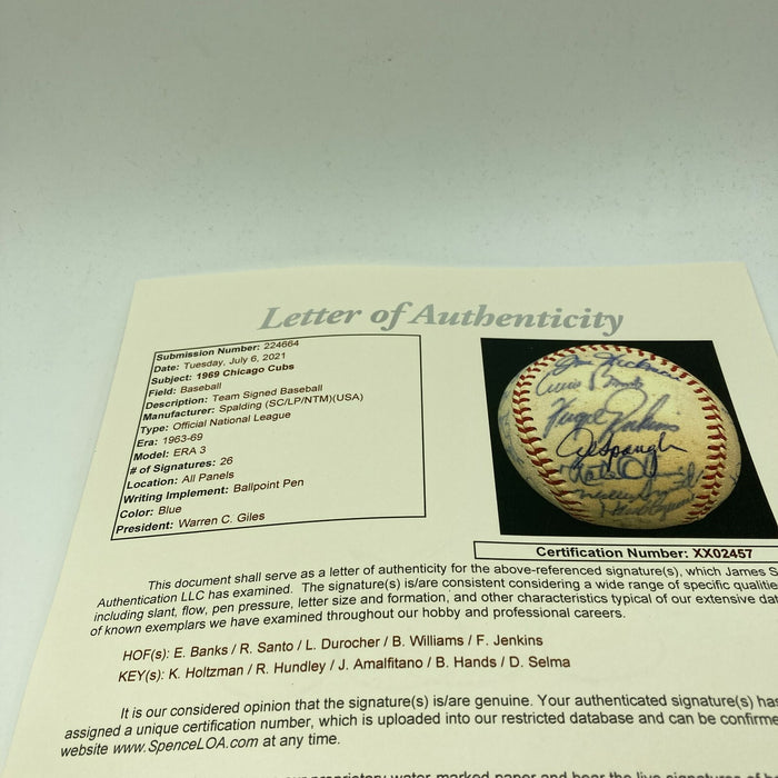 1969 Chicago Cubs Team Signed Vintage National League Baseball Ernie Banks JSA