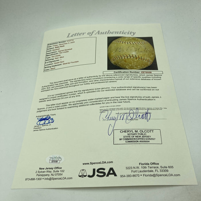 Babe Ruth Single Signed 1920's Official American League Baseball JSA COA Auto