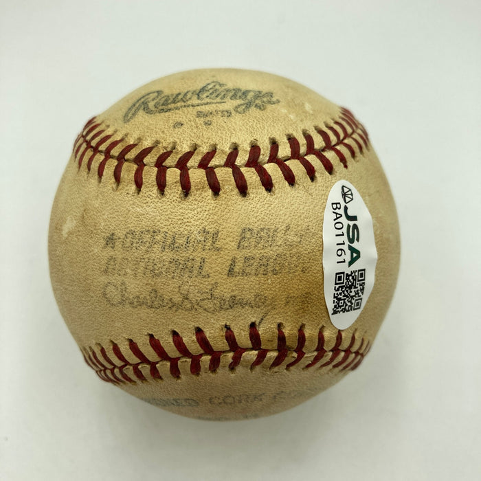 Willie Mays Signed 1970's Vintage National League Feeney Baseball JSA COA