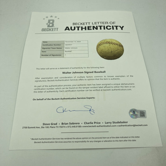 Walter Johnson Single Signed Official American League Baseball PSA DNA & Beckett