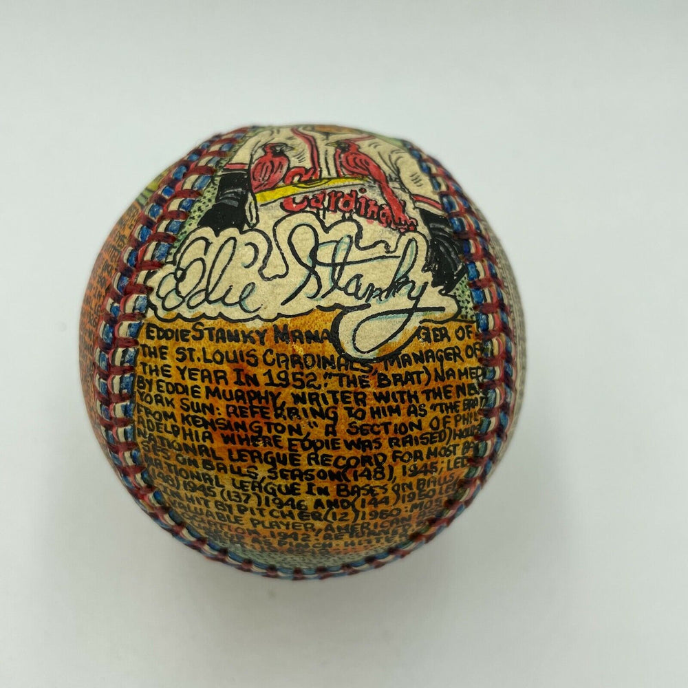 Beautiful Hand Painted George Sosnak Folk Art Baseball Eddie Stanky 1/1 Signed