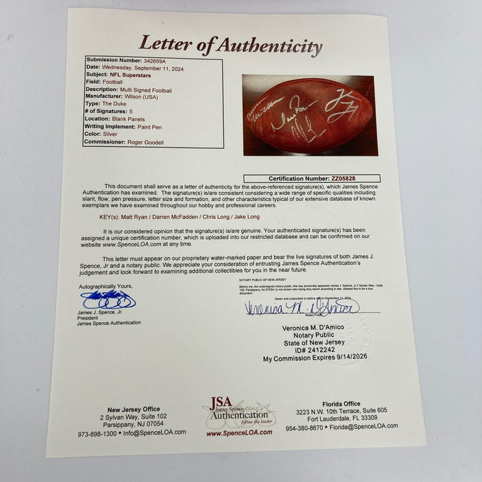 Matt Ryan 2008 NFL Draft Picks Signed Wilson Game Football JSA COA