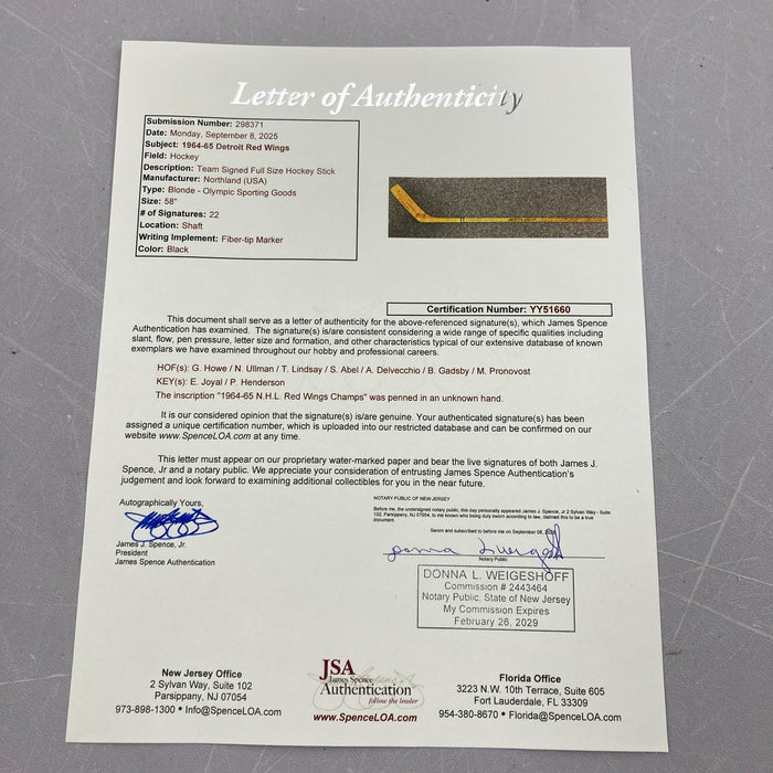 1964-65 Detroit Red Wings Team Signed Gordie Howe Game Issued Hockey Stick JSA