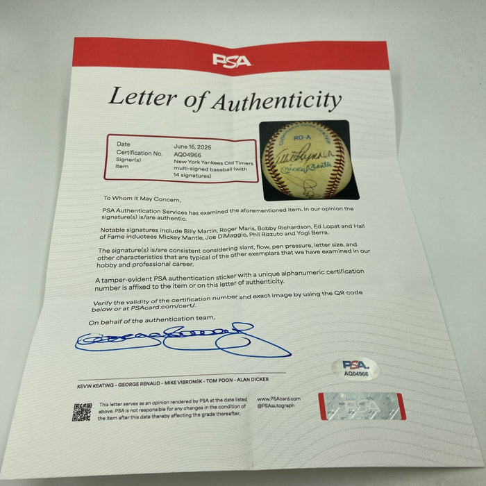 Mickey Mantle Roger Maris Joe Dimaggio Yankees Multi Signed Baseball PSA DNA COA