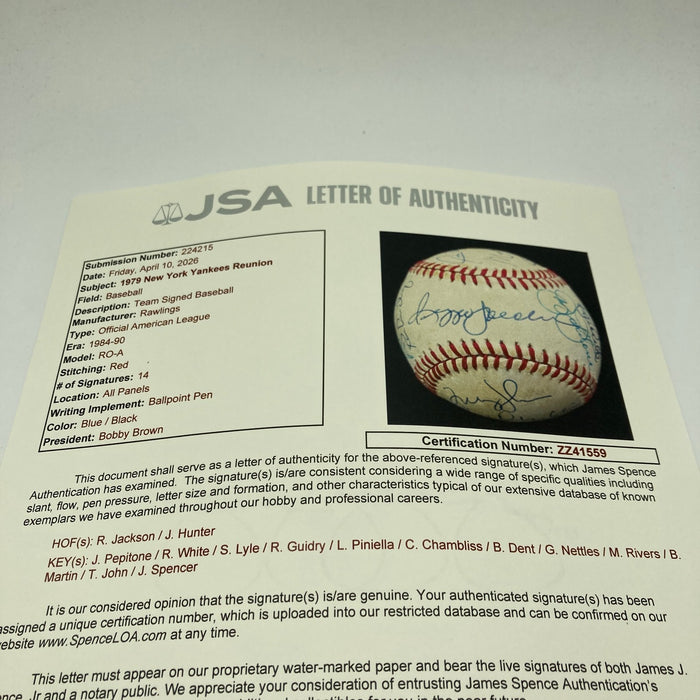 1979 New York Yankees Team Signed Official American League Baseball JSA COA