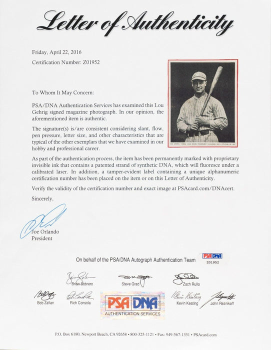Lou Gehrig Signed Vintage 1931 8x10 Photo PSA DNA & JSA COA