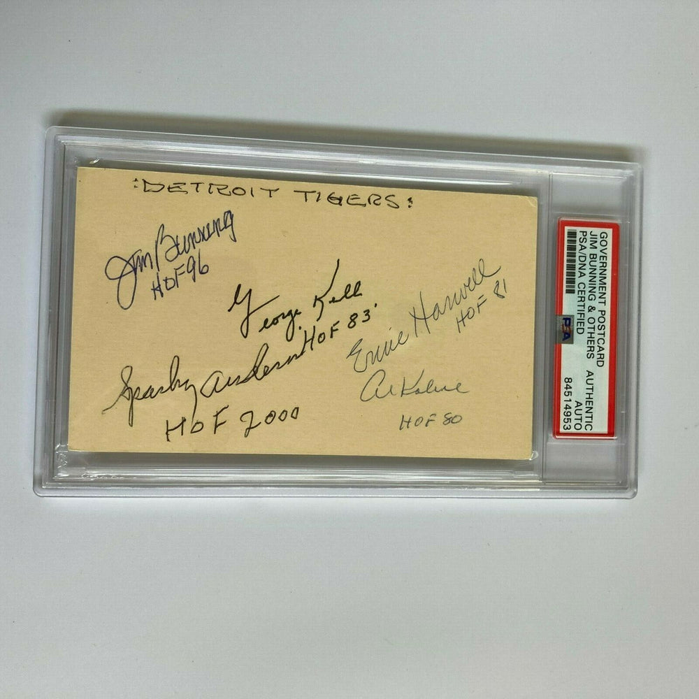 Detroit Tigers HOF Signed Postcard Sparky Anderson Ernie Harwell Al Kaline PSA