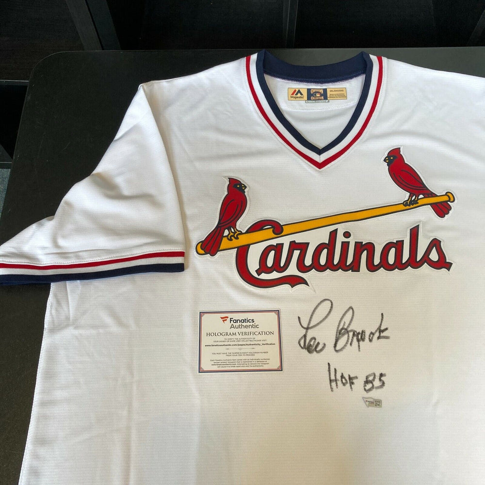 Lou Brock HOF 1985 Signed Majestic St. Louis Cardinals Jersey Fanati Showpieces Sports