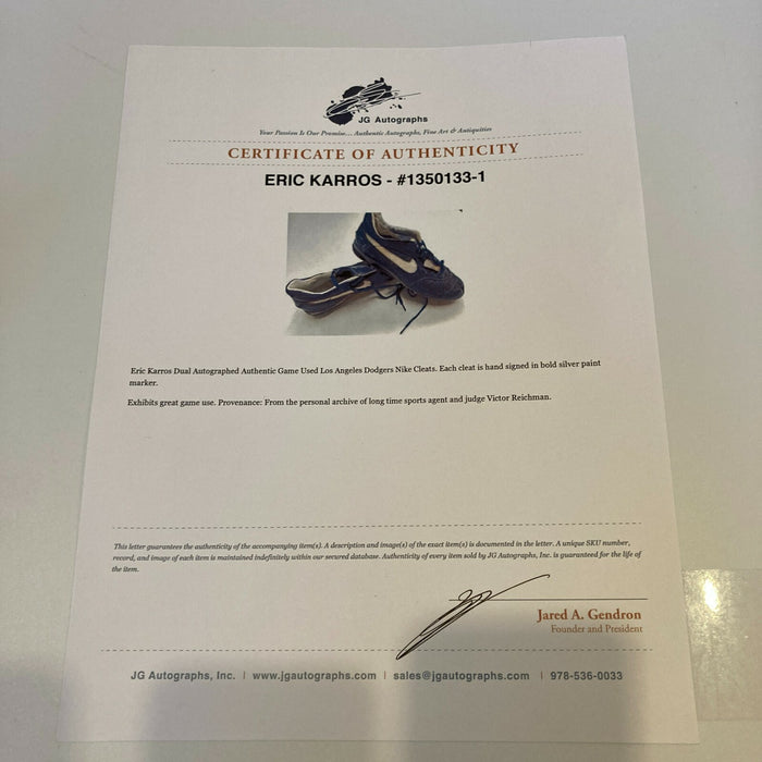Eric Karros Signed Rookie Game Used Baseball Cleats Los Angeles Dodgers JSA COA