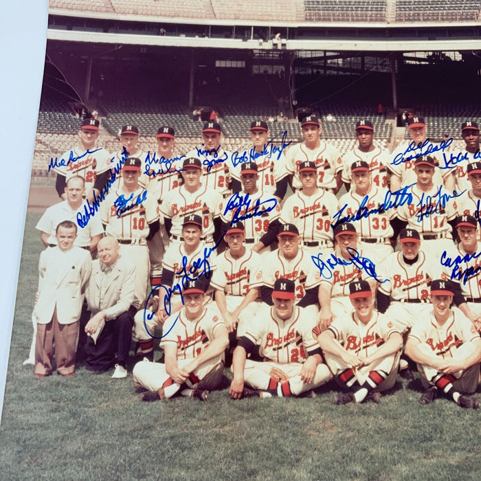 1957 Milwaukee Braves World Series Champs Team Signed 11x14 Photo Hank Aaron JSA