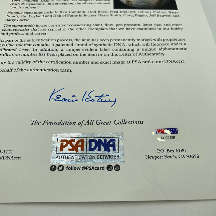 1994 All Star Game National League Team Signed Baseball Barry Bonds PSA DNA COA