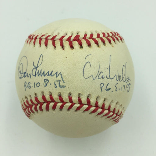 Don Larsen & David Wells Signed Heavily Inscribed Perfect Game Baseball PSA DNA