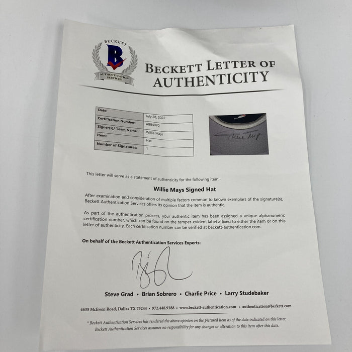 Willie Mays Signed Vintage San Francisco Giants Baseball Hat Beckett COA