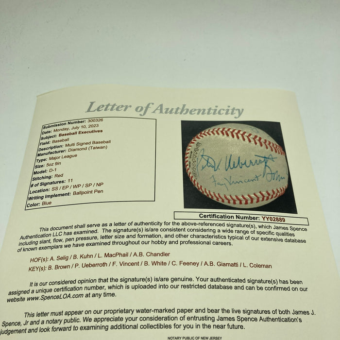 The Finest Baseball Commissioners Signed Baseball 11 Signatures JSA COA