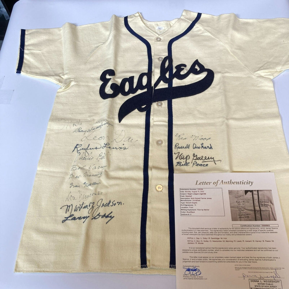 Negro league Legends Multi Signed Newark Eagles Jersey 15 Sigs Larry D Showpieces Sports