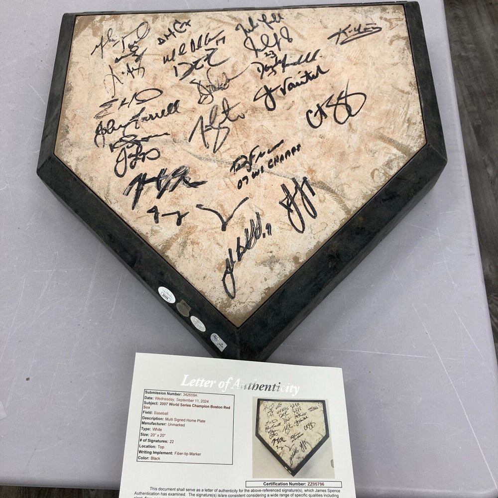 2007 Boston Red Sox World Series Champs Team Signed Game Used Home Plate JSA COA