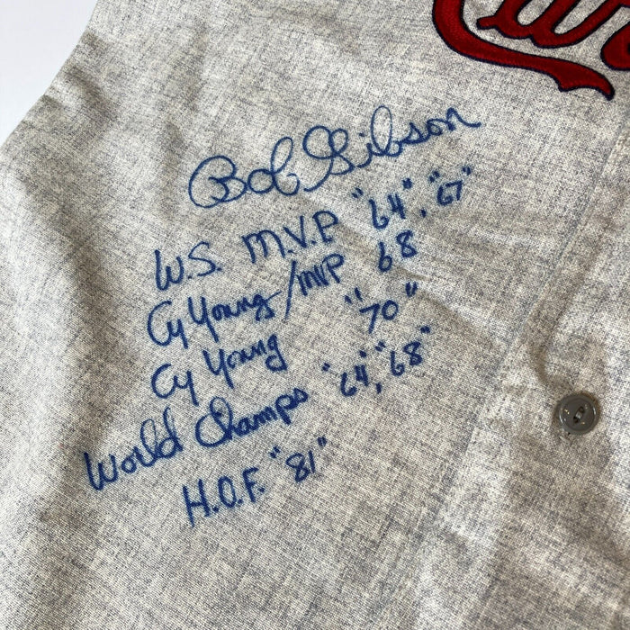 MINT Bob Gibson Signed Heavily Inscribed St. Louis Cardinals STAT Jersey JSA COA