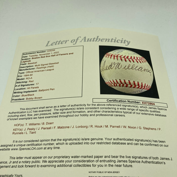 Ted Williams Boston Red Sox Legends Multi Signed American League Baseball JSA