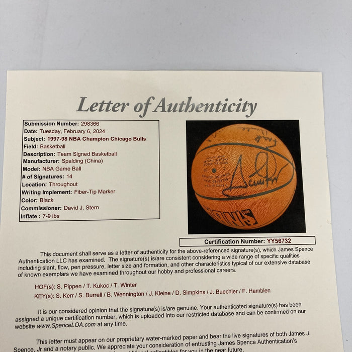 1997-98 Chicago Bulls NBA Champs Team Signed Game Basketball The Last Dance JSA