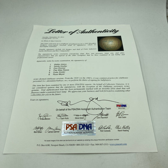 1955 Brooklyn Dodgers W.S. Champs Team Signed Baseball Jackie Robinson PSA DNA