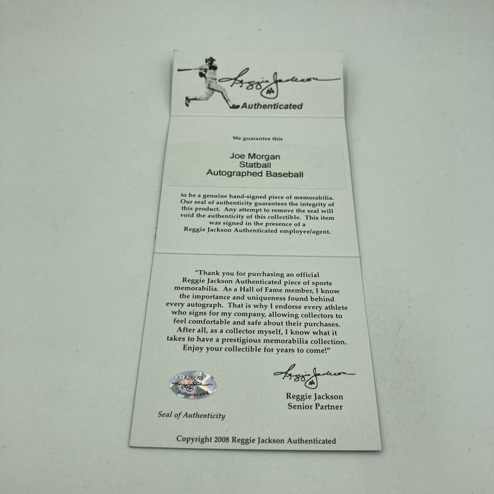 Joe Morgan Signed Heavily Inscribed Career STAT Baseball Reggie Jackson COA