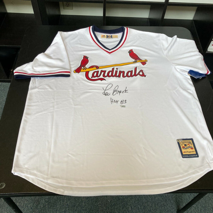 Lou Brock "HOF 1985" Signed Majestic St. Louis Cardinals Jersey Fanatics COA