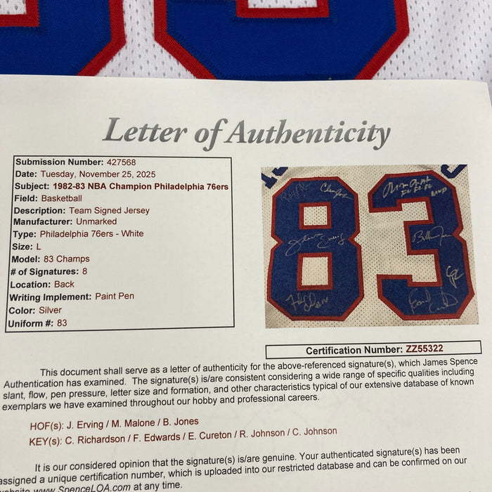 1982-83 Philadelphia 76ers NBA Champions Team Signed Jersey JSA COA