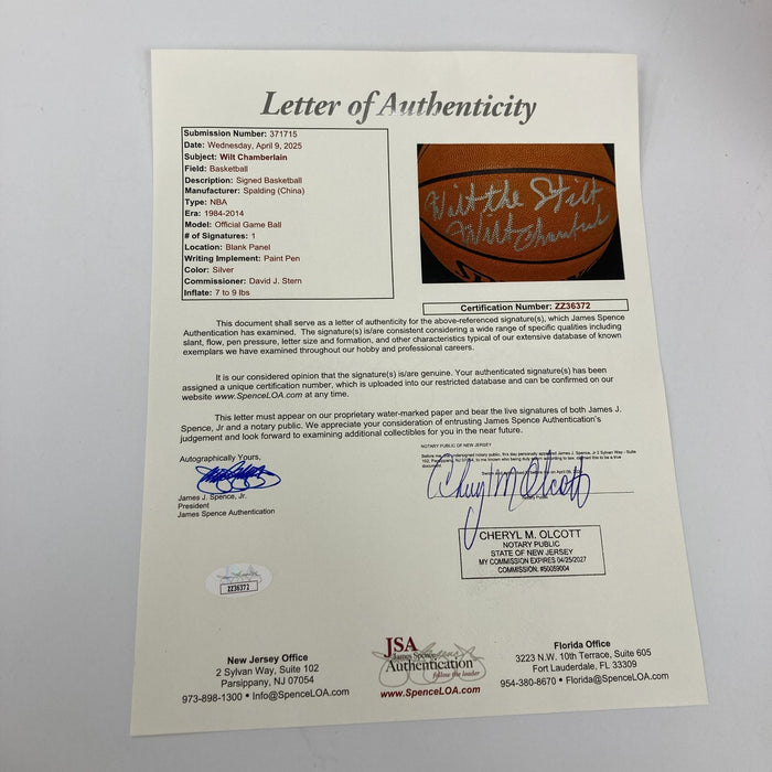 The Finest Wilt "The Stilt" Chamberlain Signed Spalding NBA Game Basketball JSA