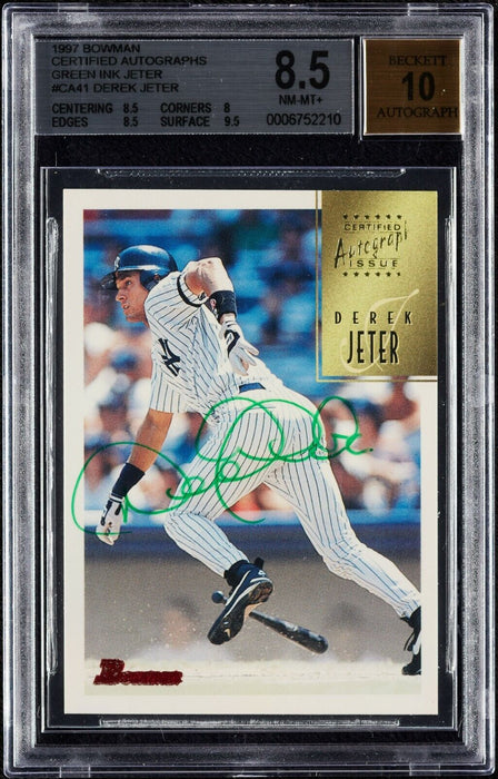 1997 Bowman Derek Jeter Autographs Green Ink BGS 8.5 AUTO 10