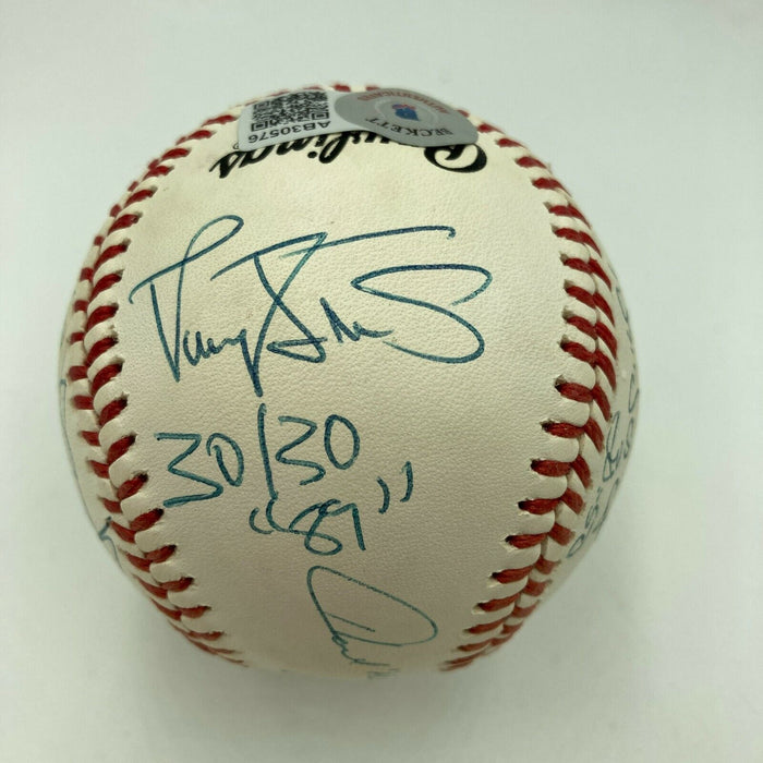 Willie Mays Hank Aaron Barry Bonds 30/30 Club Signed Inscribed Baseball Beckett