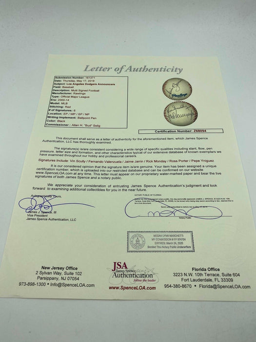 Extraordinary Los Angeles Dodgers Broadcaster Signed Baseball W/ Vin Scully JSA