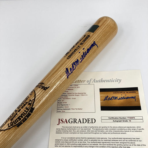 Beautiful Ted Williams Signed Game Model Baseball Bat JSA Graded 10 GEM MINT