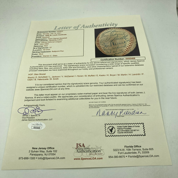 1958 St. Louis Cardinals Team Signed National League Baseball Stan Musial JSA