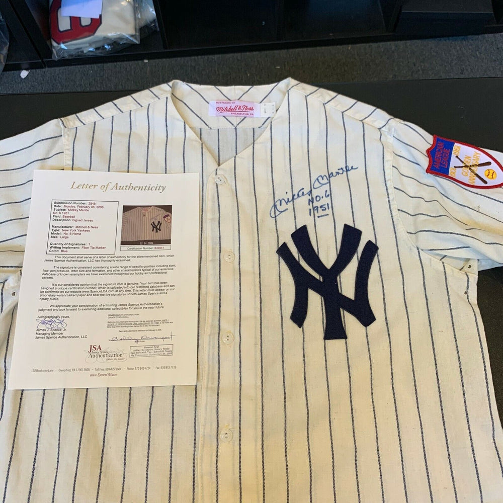 Beautiful Mickey Mantle No. 6 Signed Inscribed NY Yankees Rookie Jersey JSA COA
