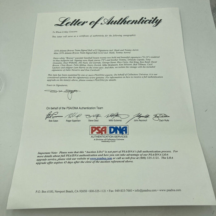 Hank Aaron 1970 Atlanta Braves Team Signed Baseball 22 Signatures PSA DNA COA