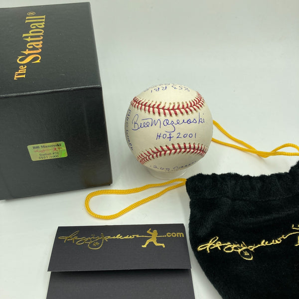 Bill Mazeroski Signed Heavily Inscribed Career STAT Baseball Reggie Jackson COA