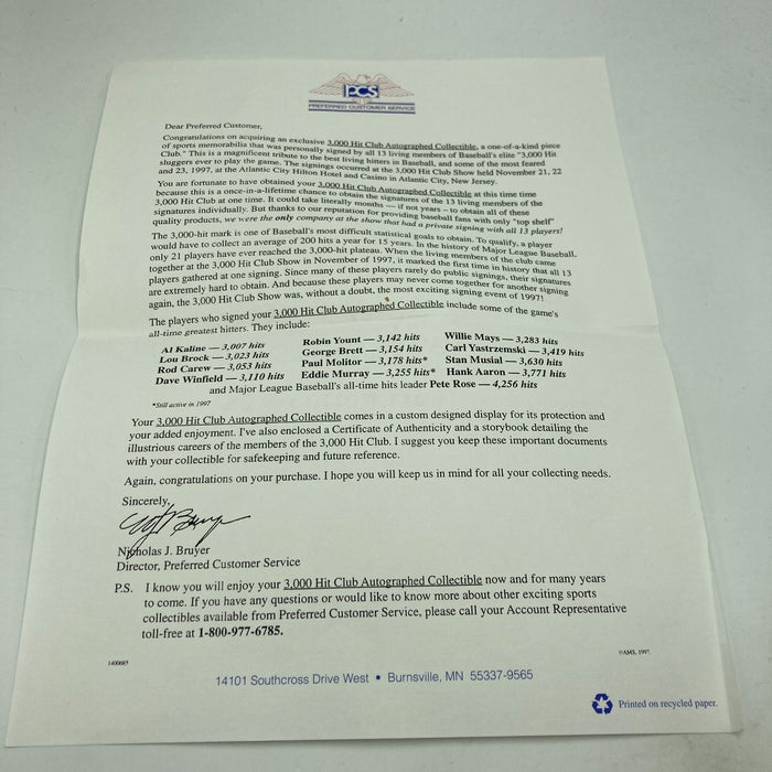 3,000 Hit Club Signed Baseball 17 Sigs Willie Mays Hank Aaron Stan Musial JSA