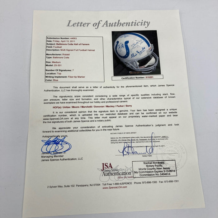 Johnny Unitas Colts Legends Signed Full Size Authentic Riddell Helmet JSA COA