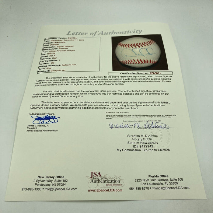 Derek Jeter Pre Rookie Signed 1992-1994 American League Baseball JSA COA RARE