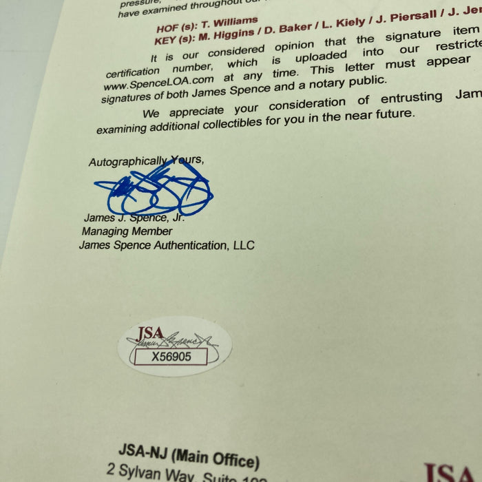 Ted Williams 1958 Boston Red Sox Team Signed American League Baseball JSA COA