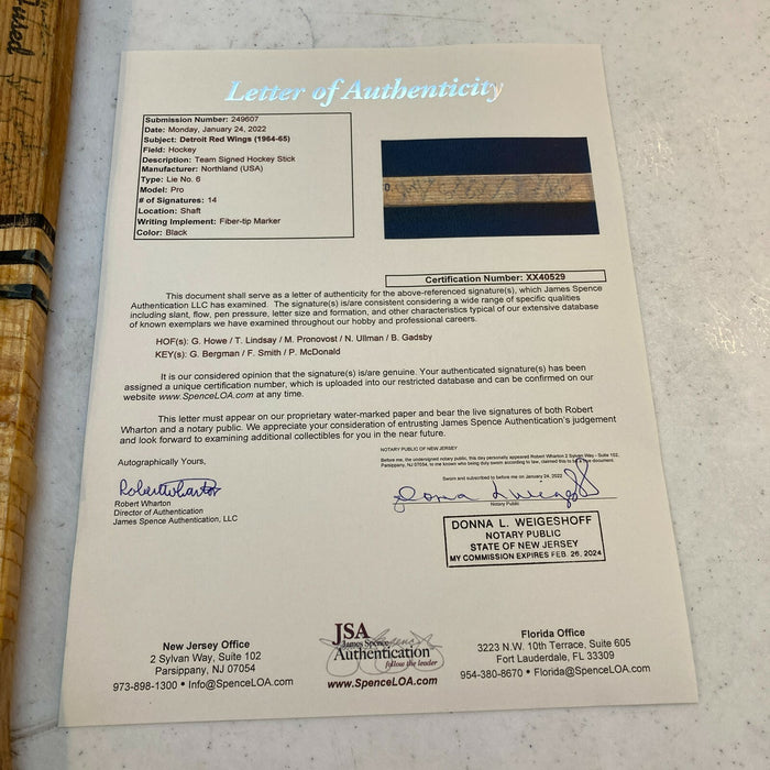 1964-65 Detroit Red Wings Team-Signed Paul Henderson Game Used Stick JSA COA