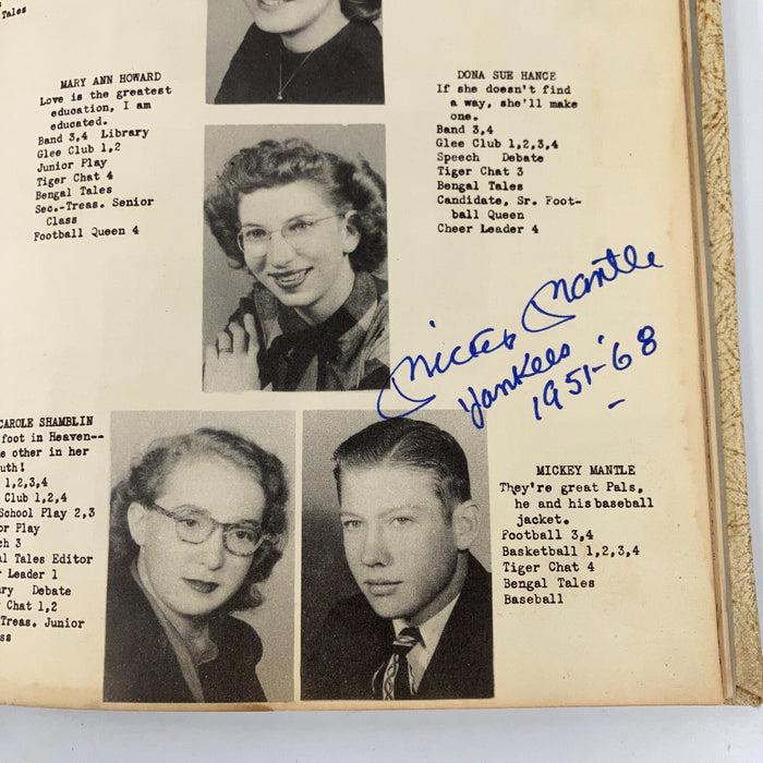 Mickey Mantle Signed 1949 Commerce High School Yearbook JSA & PSA DNA COA