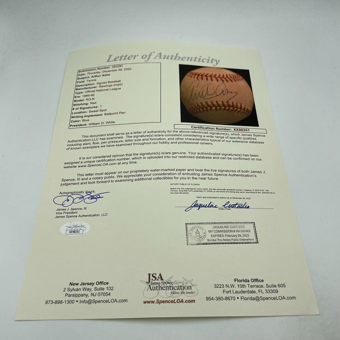 Arthur Ashe Single Signed National League Baseball Tennis Legend JSA COA